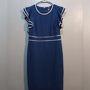 Tommy Hilfiger flutter sleeve blue and white dress size 10